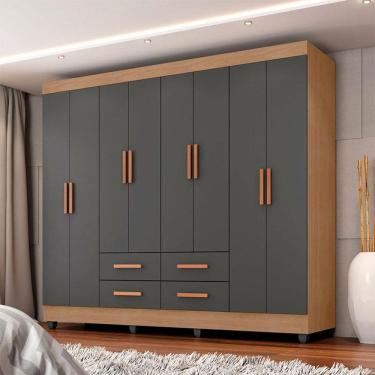Imagem de Guarda Roupa Casal Ambiente Porto 8 Portas Nature Cinza - Móveis Leão