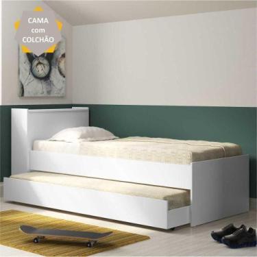 Imagem de Bicama Solteiro com Colchão Incluso e Baú Embutido Branco - MULTIMOVEI