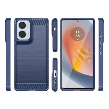 Imagem de HTXWXJC Capa para Motorola G85, capa para Moto Edge 50 Fusion, XT2427-3, capa protetora fina de borracha TPU de fibra de carbono antiarranhões à prova de choque para Motorola Moto G85 5G azul