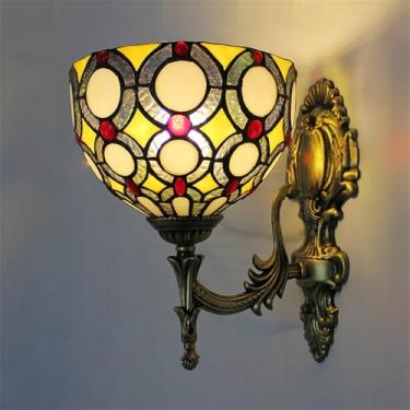 Imagem de Luminária de parede retrô americana com LED, estilo europeu de luxo, para sala de estar, quarto, escritório, casa de campo, hotel, restaurante, café, bar, corredor, com vidro colorido (Estil