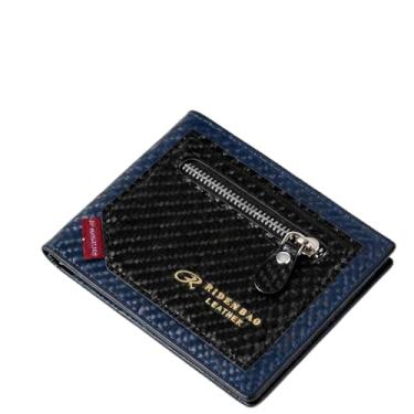 Imagem de Carteira masculina portátil, texturizada, bonita, com bloqueio de cor, bolso frontal, carteira de fibra de carbono de grande capacidade com 2 bolsos com zíper, 2 compartimentos para dinheiro para