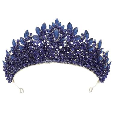 Imagem de QXMYOO Elegante coroa de strass para mulheres, tiara de casamento de 7,6 cm, coroas de princesa de cristal para 16 anos de aniversário de 15 anos (azul marinho)