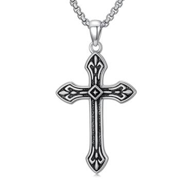 Imagem de Colar de cruz celta vintage para homens, prata esterlina 925, nó irlandês, pingente de oração, crucifixo, joia masculina com corrente de aço inoxidável, 18+2 inch, Prata esterlina Aço inoxidável, não