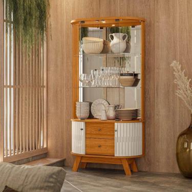 Imagem de Cristaleira De Vidro Com Led 91cm Sala De Jantar Zunari M20 - D`rossi Cinamomo E Off White