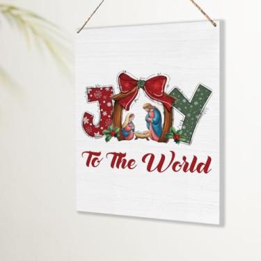 Imagem de Placa de decoração de Natal cristã, decoração de Natal, presentes para mulheres, homens, alegria ao mundo, decoração de parede para pendurar na porta, para casa, escritório, cozinha, quarto, banheiro