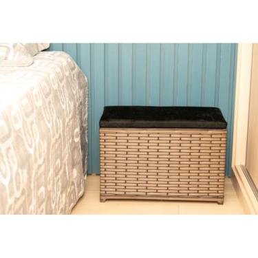 Imagem de Puff Baú Organizador 80 L Fibra Sintética com Assento Suede – Multiuso para Sala Quarto e Ambiente Decorativo (ARGILA/PRETO)