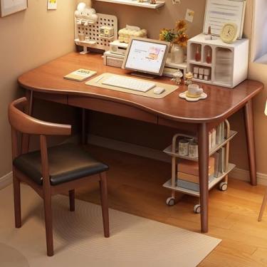 Imagem de Mesa de arte de madeira para crianças, mesa infantil de madeira maciça com armazenamento, bordas curvas, mesa de estudo infantil para quarto com perna de madeira maciça, mesa de computador espaçosa