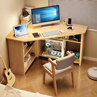 Imagem de Yadlan Mesa de canto para espaço pequeno com suporte inferior, mesa infantil com gavetas de prateleiras de livros em bordo, mesa de cadeira infantil com caixa de armazenamento de madeira maciça