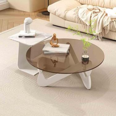 Imagem de Yadlan Conjunto de mesas de centro redondas modernas para sala de estar, mesa de centro de vidro, sofá, mesa auxiliar (conjunto de 2) com pernas triangulares para sala de estar, dormito branco 3 70 cm