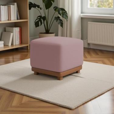 Imagem de Puff Decorativo Bouclé Premium Dalilla – Puff Cubo Moderno com Base em Corino para Sala, Quarto e Closet(Azaleia)