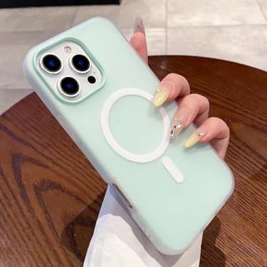 Imagem de HTVJFX Capa protetora magnética de silicone líquido 2 em 1 para iPhone 14 Plus com carregamento à prova de choque (para iPhone 14 Plus/verde claro)