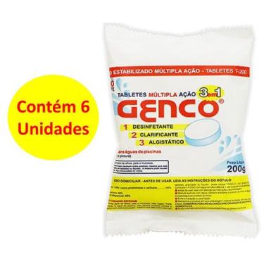 Imagem de Kit 6 Pastilha de Cloro Genco 200gr 3 em 1 Múltipla ação