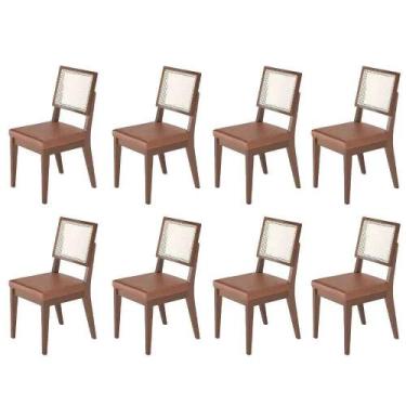 Imagem de Kit de 8 Cadeiras de Madeira Maciça Estofada com Palhinha Saga - Natur