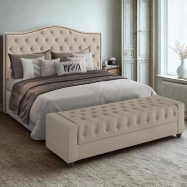 Imagem de Conjunto Viana Cabeceira Queen 1,60m Puff Baú Bellmont Linho Bege Larb