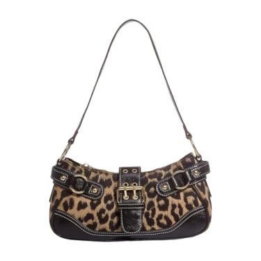 Imagem de SweatyRocks Bolsas femininas de ombro Y2K com estampa de leopardo e fivela de couro PU, Marrom, One Size