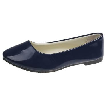 Imagem de Sapatilha feminina de couro envernizado com bico fino para mulheres plus size, Azul-royal escuro, 35