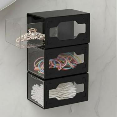 Imagem de VIPTUVI Gaveta de armazenamento de plástico para banheiro, bola de algodão e suporte de ponta Q (preto-3 peças)