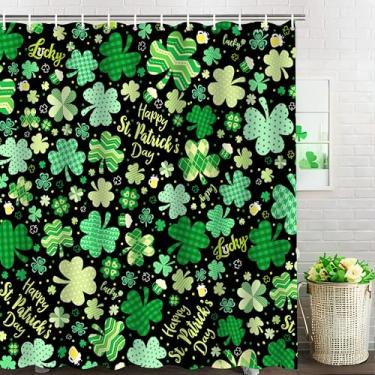Imagem de Wscdovf Cortina de chuveiro do Dia de São Patrício, cortinas de chuveiro irlandesas com trevo verde sorte, à prova d'água, decoração de banheiro, conjuntos de cortinas de chuveiro irlandesas com