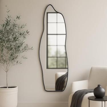 Imagem de Espelho de Corpo Inteiro Orgânico Modelo Fogo 110x34cm com Cantos Arredondados Moldura Moderna e Toque de Sofisticação para Qualquer Ambiente (Preto)