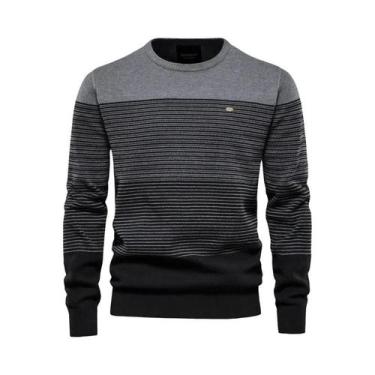 Imagem de Suéter Masculino De Inverno Quente Em Algodão Com Gola O E Detalhes Em