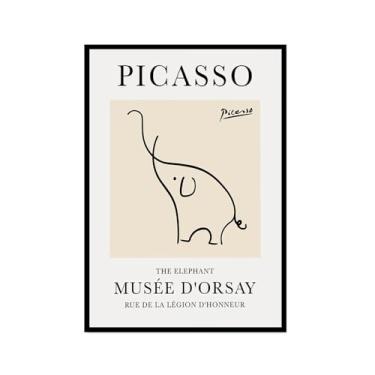 Imagem de Pintura em tela vintage Picasso desenho de linha de desenho de desenho de desenho de desenho de desenho de animal abstrato de arte de parede minimalista para decoração de sala de estar (SKU5,16x60 cm