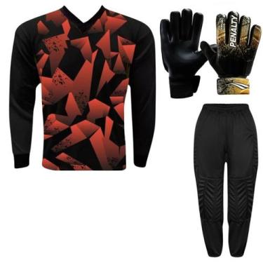 Imagem de Kit Goleiro Adulto Camisa Lazio Kanga + Calça TRB + Luva Penalty, Verm