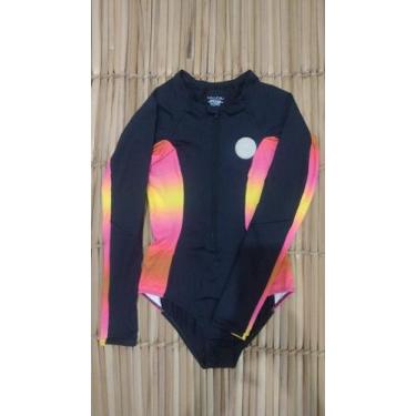 Imagem de Maiô Adulto Cavado Manga Longa Lycra UV50+ Preto tie dye Tamanho:MCor: