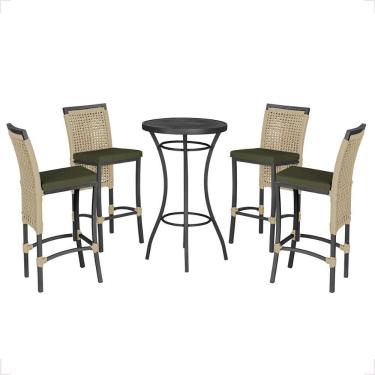 Imagem de Mesa Bistro E 4 Banquetas Roma Preta Corda Náutica 12 Rami