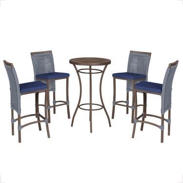 Imagem de Mesa Bistro E 4 Banquetas Roma Marrom, Corda Náutica 10 Prata