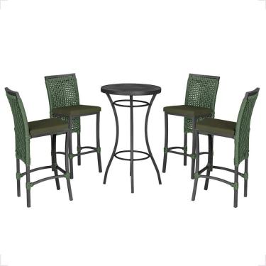 Imagem de Mesa Bistro E 4 Banquetas Roma Preta Corda Náutica 12 Verde