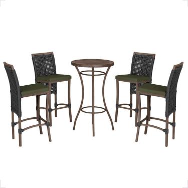 Imagem de Mesa Bistro E 4 Banquetas Roma Marrom Corda Náutica 12 Preta