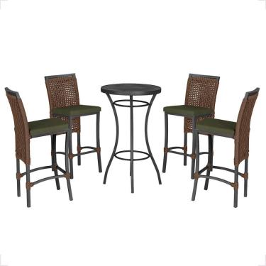 Imagem de Mesa Bistro E 4 Banquetas Roma Preta Corda Náutica 13 Marrom