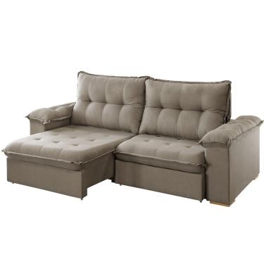 Imagem de Sofá Retrátil Reclinável 2,30m Linho Marrom Claro Muriaé