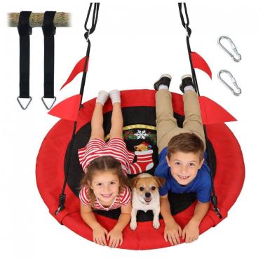 Imagem de Balanço Redondo Saucer 102 cm PACEARTH Vermelho Natalino com Cordas Multi-Fios Ajustáveis Capacidade 408 kg