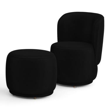 Imagem de Poltrona Decorativa com Puff Orgânico Molly Couríssimo Preto - Abmaza