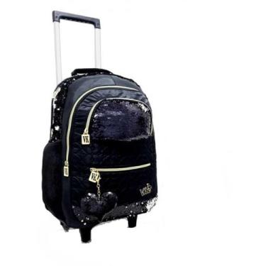 Imagem de Mochila Rodinha Juvenil Menina Vkc Com Chaveiro E Paetê, Preto