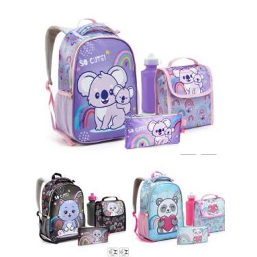 Imagem de Kit Mochila 5 Peças Coala Panda Gatinha Lancheira Com Estojo Menina In