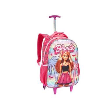 Imagem de Mochila Rodinha Boneca Rosa Meninas Brilho Escolar Fast Bag