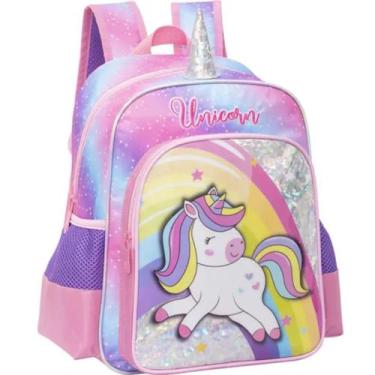 Imagem de Mochila Costas Média Yepp Unicórnio Desenho Reforçada, Rosa claro