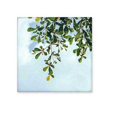 Imagem de Folhas verdes azul céu art déco presente fashion cerâmica azulejo brilhante decalque pedra adornada tijolo vitrificado