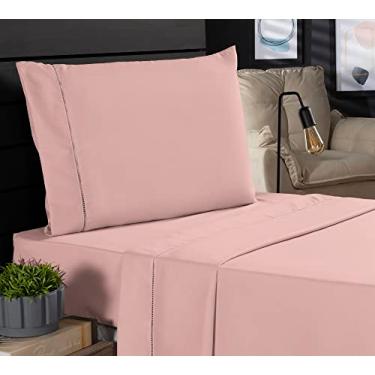 Imagem de Jogo de Cama Classic Solteiro Percal 400 Fios Ponto Palito 03 Peças, Antiácaro, Anti-pilling com Toque Macio - Rosê