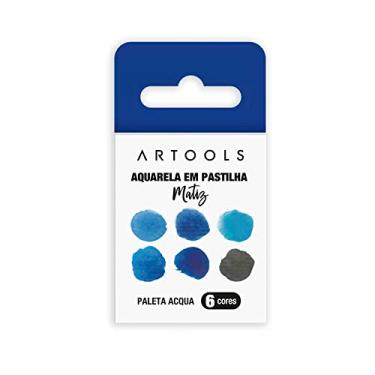 Imagem de Aquarela em Pastilha Individual Matiz Artools Estojo 6 Cores Tons Azuis