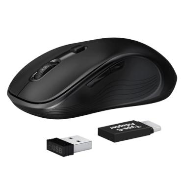 Imagem de Deeliva Mouse sem fio, mouse de computador sem fio 2,4 G USB sem fio com 3 DPI ajustáveis, 6 botões, mouse silencioso portátil ergonômico com adaptador tipo C para laptop, PC, computador (preto)