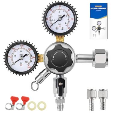 Imagem de Hilangsan Regulador de CO2 para Kegerator Regulador de CO2 Regulador de barril de cerveja Regulador de Kegerador de CO2 Regulador de tanque de CO2 CGA-320 Regulador de CO2 de estágio duplo Regulador