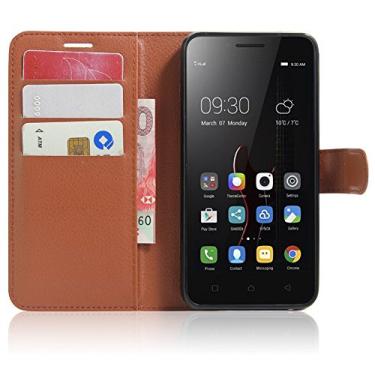 Imagem de Capa carteira Lenovo VIBE C/A2020, capa carteira flip de couro PU premium com compartimento para cartão, suporte e fecho magnético [capa interior à prova de choque de TPU] Compatível com Lenovo VIBE