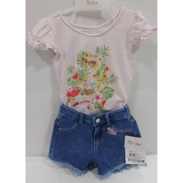 Imagem de Conjunto Blusa Estampada + Shorts Jeans Menina Paraiso 14126-Feminino