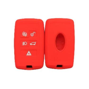 Imagem de CSHU Porta-chaves de silicone com 5 botões Capa para porta-chaves do carro Porta-chaves com anel Bolsa para chaves, apto para Land Rover Range Rover Sport Evoque Discovery Discovery, vermelho