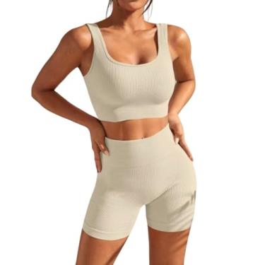 Imagem de Conjunto Fitness Canelado Feminino Cropped E Shorts (Off White, G)