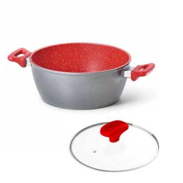 Imagem de Polishop Panela Flavorstone Original 24cm com Tampa 24cm - 38 Litros, Antiaderente, Vermelha