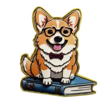 Imagem de Generic Broche de lapela esmaltado Corgi para cães fofos de 3,8 cm | Broches de cachorro para mochilas femininas e homens | Botões de botão de broche de cachorro Corgi, 1.5", Metal, não